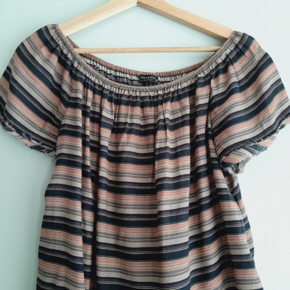 LUCKY BRAND Off-Shoulder Stripped Boho Folk Top Raw Hem Sz S Flawed - Picture 2 of 13